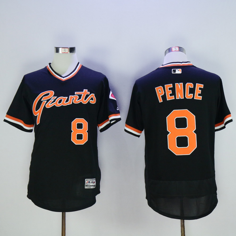 Men San Francisco Giants #8 Pence Black Throwback Elite MLB Jerseys